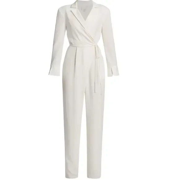 Cinq a Sept Ivory Holiday Macie Wrap Jumpsuit Size 6 - Picture 4 of 12